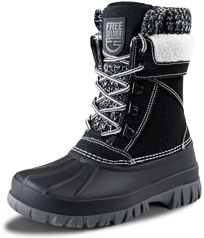 FREE SOLDIER Women's Waterproof Winter Cold Weather Snow Boots for Women Outdoor Fashion Duck Boots Comfortable Insulated(Black 9)