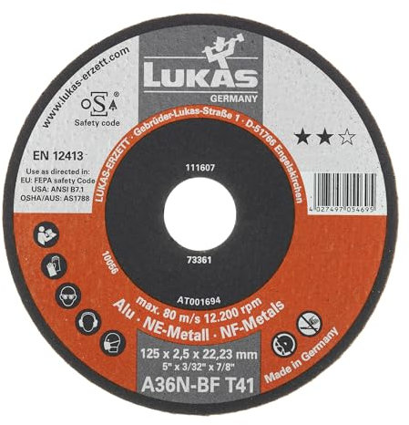 Lukas-Erzett A60N-BF Lot de 50 disques à tronçonner T41 pour aluminium 115 x 1 mm droit Pour meuleuse d'angle 13 x 13 x 9 cm