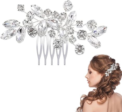 DHWEKU Pettine Sposa, per Capelli con Fiori di Perle Cristallo Accessori Capelli Sposa Pettine per Decorazione Acconciatura Capelli per Sposa Matrimonio Nozze Argento