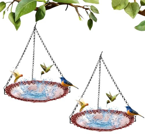 Vogeltränke Hängend,Vogelfutterspender zum Aufhängen,Vogelbad Garten für Vogeltränke Winterfest Wassertränke für Vögel,Outdoor Vogelfutterstation Wildvogeltränken für Garten,Terrasse Balkon (2 Rot)
