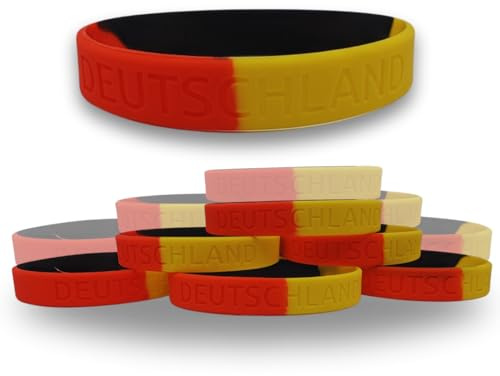 Twist4 Silikon Armband Deutschland - schwarz rot gelb - als Fanartikel, Fußball, Deko, Party, Länder… (schwarz/rot/gelb, 10 Stück)