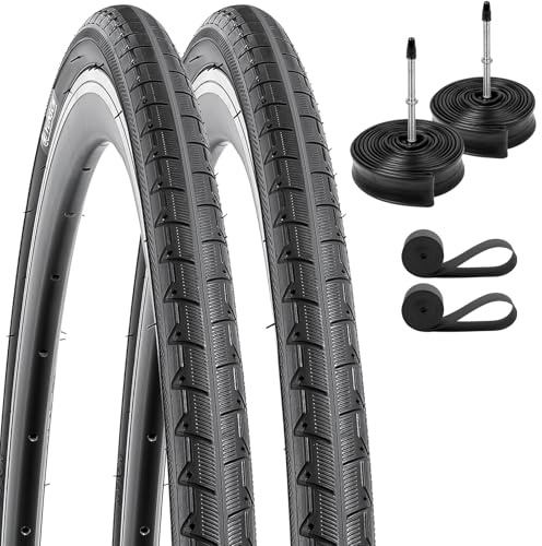 YunSCM 2 st vikbara 28 tums däck 28 x 1,0 700 x 25C kappa 25–622 och 2 st 700C slang FV60 mm ventil kompatibel cykel 700 x 23C/25C/28C cykeldäck och slang (700 x 25C)