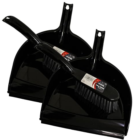 KMJ Black Dustpan and Brush Sets 2 Pack, Portable Cleaning Brush and Dustpan-Durable Bristles & Easy Sweep with Rubber Blade- Lightweight Broom and Dustpan Set-Compact Storage Brush and Pan Set