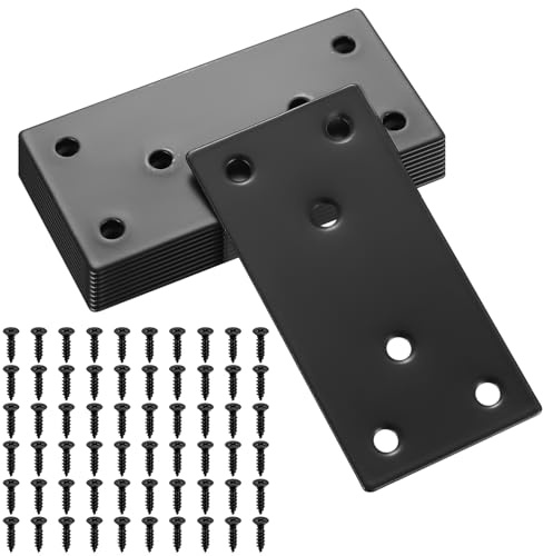 10 Piezas Soportes de Placa Plana, Soportes de Esquina Plana de Acero Inoxidable, Pletinas de Planas Soportes de Esquina de Reparación para Silla Muebles (Negro 80x40mm)
