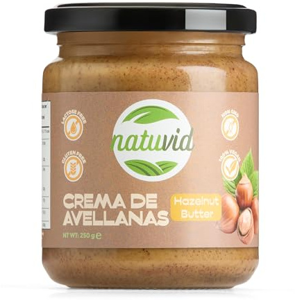 Crema de Avellanas NATUVID 100% Natural Tostada | Sin Azúcar Añadido ni Aceite de Palma | Ideal Keto, Low Carb y Vegana | Sabor Intenso de Avellanas de Turquía - 250g