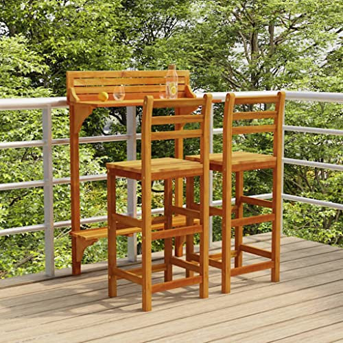 AJJHUUKI Gartenmöbel-Sets, 3-teilig, Balkonstangen-Set, Massivholz, Akazie