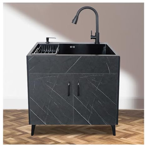JQGADL Standwaschbecken Waschtrog,Restaurant Küche Spüle, Doppelwaschbecken,Freistehend Spüle, Für Gastronomie, Wäsche, Garten, Garage, Außen Und Innen,(Size:50 * 40 cm/19.7 * 15.7 in,Color:Ziehhahn)