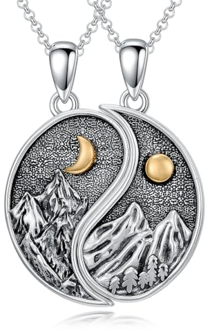 Shusukue Yin-Yang-Halskette, S925 Sterlingsilber, passende Bergkette für Paare, Naturkette, Freundschaftskette, Paarketten, Paarschmuck, Valentinstagsgeschenke für Männer und Frauen