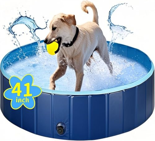 Hundepool fur Große Hunde, Faltbare Hund Schwimmbecken Hundebadewanne, Blau Tragbar PVC Hunde Planschbecken Dog Pool für Große Kleine Hunde, Hellblau, 100 x 30 cm