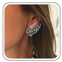 Inateannal Punk Kristall Flügel Ohr Jacken Strass Ohr Crawler Ohrringe Kristall Flügel Kletterer Ohrringe Silber Vorne Hinten Ohrstecker Schmuck Für Frauen