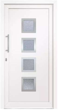 HORI Haustür Komplettset I Eingangstür aus Kunststoff mit 2-fach ISO Wärmeschutzglas I Stoßgriffset inkl. Edelstahlgriff & 5-fach Pilzkopf-Verriegelung I Farbe: weiß I DIN links I Modell: Square I 198