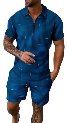 Herren-Trainingsanzug mit kurzen Ärmeln, Trainingsanzug 2025, lockeres Sommerkleid 2025, T-Shirt und Hose, sportliches Set 2025, blau, XXL