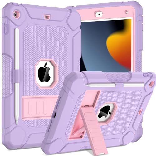 TOPWANT Case for iPad 9th 8th 7th Gen 2021/2020/2019 10.2“, Lilac and Pink | Heavy Duty Shockproof iPad Case Cover, with Sturdy Kickstand, Rugged Protective Case, Pencil Holder