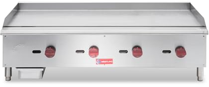 WESTLAKE 48W Commercial Gas Griddle Countertop Natural Gas and Propane Griddle with 4 Burners 120000 BTU, Stainless Steel Plate Grill for Restaurants