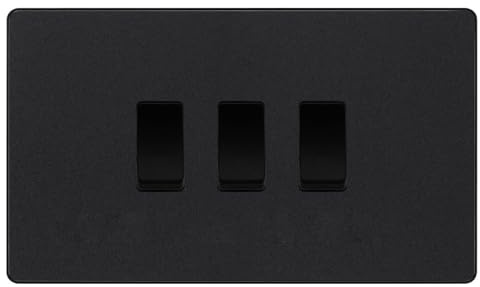 BG Evolve Matt Black 3 Gang Custom Grid Light Switch Double Format