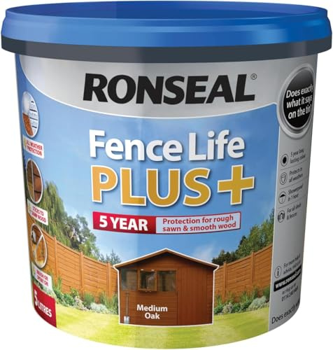5L, Medium OakPlus Wood Treatment, Weather-Resistant & Protective Wood Preserver for Long-Lasting Finish