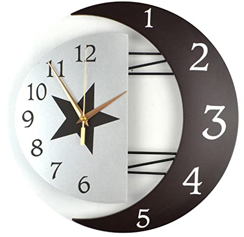 DEKKRYNFV Reloj de pared con forma de sol y luna, decorativo, funciona con pilas, fácil de leer, para interior, hotel, hogar, dormitorio, café
