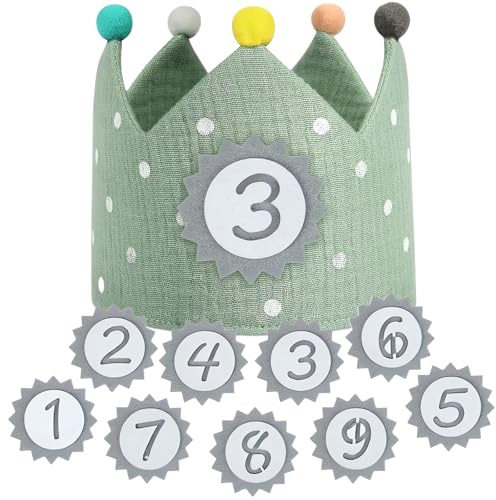 GEXINKEJI Corona di Compleanno per Bambini Coroncina Stoffa Corona in mussola con numeri Tessuto Cappello da Festa di Compleanno per Bambini in Tessuto per Ragazzi e Ragazze