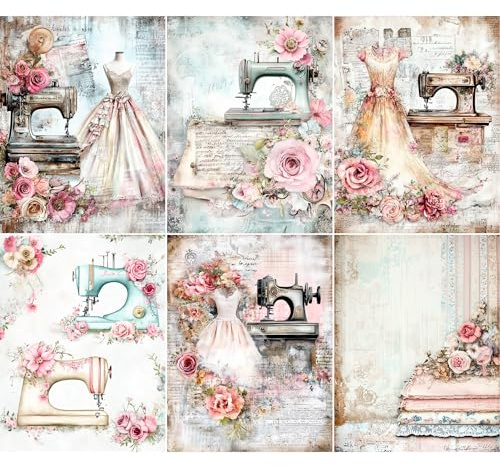 Nähmaschinen-Reispapier, 21 x 27 cm, Decoupage-Papier-Design für Möbel, gemischte Medien, Karten & Handwerk, Decoupage von CRAFT KREATIVELY