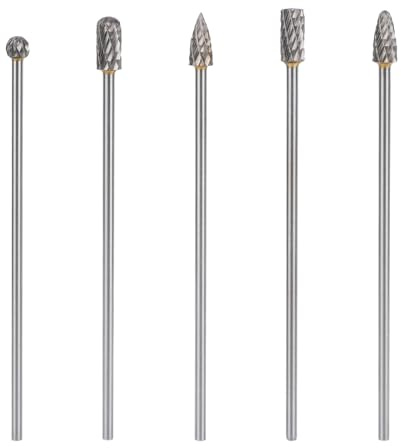5pcs Long Carbide Burr Set, Die Grinder Bits Tungsten Steel Carbide Drill Bits Rotary File Attachment for Metal Cutting Grinding Cylinder Head Porting Engine Intake/Exhaust Manifold