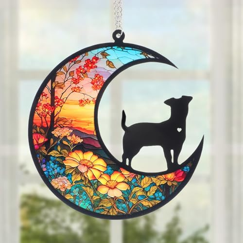 YUXIANLB Personalized Dog Memorial Gifts for Loss of Dogs Custom Sympathy Suncatcher with Name Date Pet Remembrance Gift for Dog Lovers Moon Hanging Ornament for Window Christmas Decor Pet Keepsake