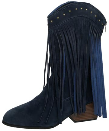 Generisch Stivaletti da donna sopra il ginocchio, stivali termici, da equitazione, da donna, invernali, da neve, per il tempo libero, da cowboy, Blu, 36 EU