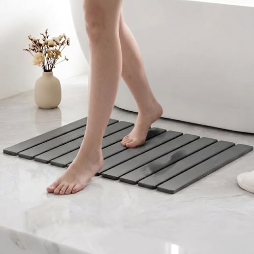 Tapis de Bain en Pierre - 60 x 40 cm - Antidérapant - Absorbant l'eau - Gris - 60 x 40 cm