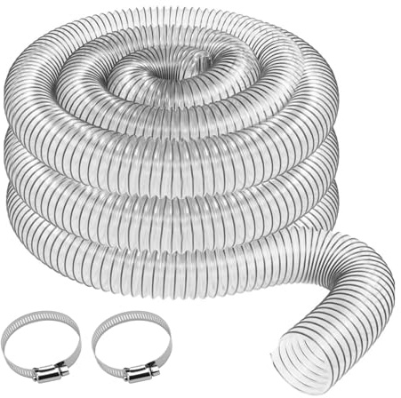 Aboiledy 5 M Transparenter PVC Staubsammelschlauch mit 2 Verschluss, Absaugschlauch (50 mm), Absaugschlauch PVC Rohr Transparent Spiralschlauch, Flexrohr Saugschlauch für Werkstattstaubsauger