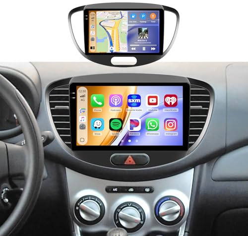 Hikity 4+128G Android 15 Bilradio för Hyundai I10 2007-2013, bilstereo 9 tums pekskärm med trådlös CarPlay Android Auto Bluetooth Navi GPS WiFi EQ dubbel USB och backkamera