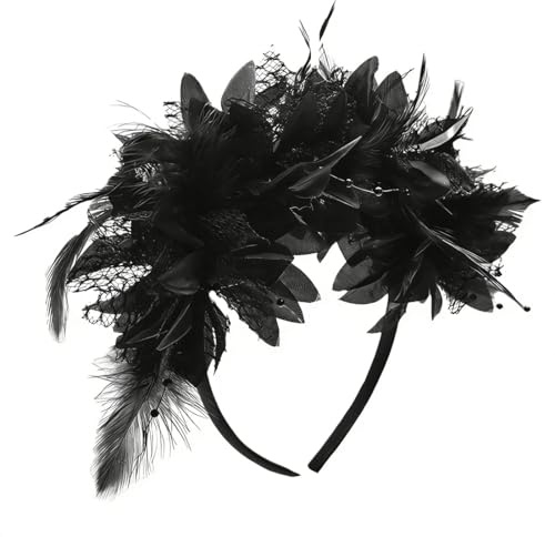 JYXNU Feder Haarband Stirnband,1920er Fascinator Kopfschmuck für Damen, Haarschmuck für Damen & Mädchen, Feder Haarschmuck Haarreif, Kopfschmuck zu Karneval, Fasching & Party(Schwarz)