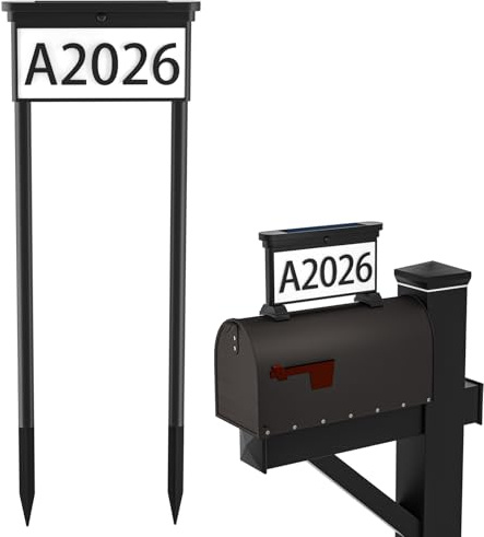 Numeri civici solari per esterni, impermeabile, illuminata con numero civico, targa a LED per cassetta postale, cortile, casa, giardino, prato e strada (nero-GB)