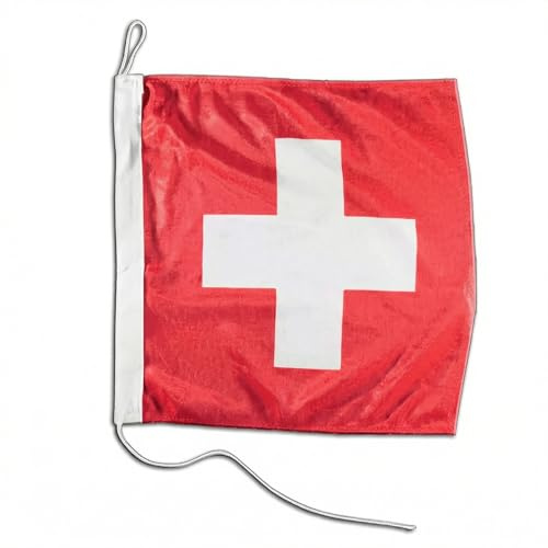 Bootsfahne Schweiz - 30 x 30 cm 30 x 40 cm - Premium Bootsflagge, wetterfest & UV-beständig, mit Strick & Schlaufe, für Boot, Yacht, Segelschiff & maritime Deko
