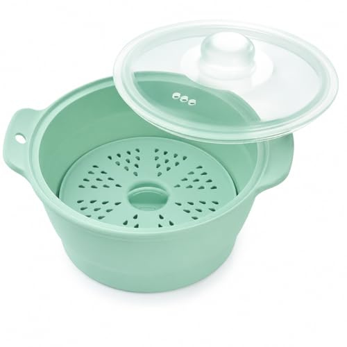 Collapsible Silicone Microwave Vegetable Steamer with Removable Steam Rack