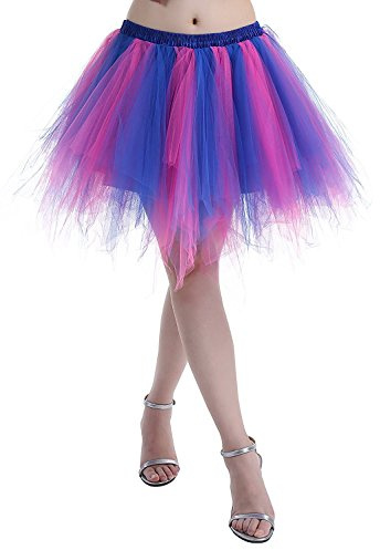 Karneval Erwachsene Damen 80's übergröße Tüllrock Tütü Röcke Tüll Petticoat Tutu Fuchsie/Rötlich-Blau