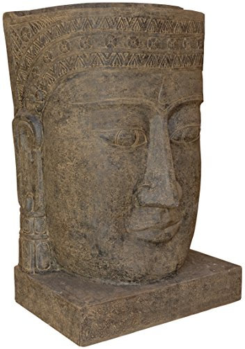 Korb-Outlet XXL Wasserlauf Steinguss Khmer Kopf/Angkor Watt Brunnen Buddha Figur Garten-Teich/Stein-Figur Lavastein Wasserfall Outdoor frostfest (190cm)