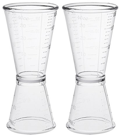 uxcell 2 Pcs Double Clear Jigger Plastic Measure Cup for Bar Party Kitchen Tool 40ml/20ml