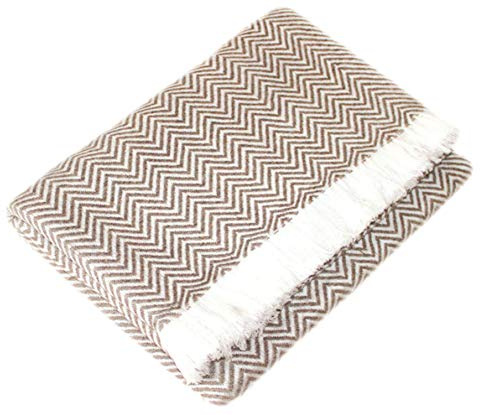 LORENZO CANA Couverture en Laine de 100% Cachemire – Couvre-lit, jeté de canapé ou Plaid - exquise et Douillette en Beige et Blanc