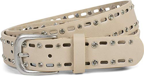 styleBREAKER Damen Gürtel einfarbig mit ovalem Cutout Muster und Strass, Strassgürtel, kürzbar 03010097, Größe:100cm, Farbe:Beige