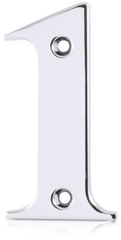 XFORT Polished Chrome Front Door Number 1, House Number Suitable for All Door Types including Wooden, uPVC, and Composite.