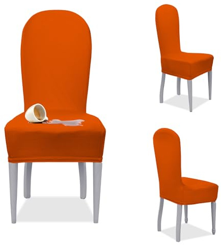 Banzaii Fundas para Sillas de Comedor Elásticas, Antimanchas con Respaldo Redondo – Cubiertas para Sillas de Comedor Hotel Restuarante Ajustables Lavables Made in Italy – 2 Piezas, Ladrillo