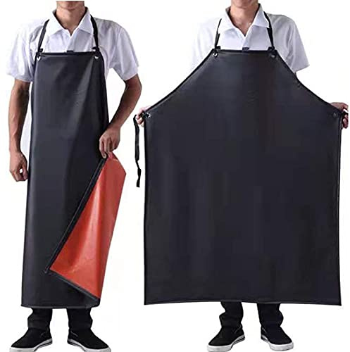 RUIBOLU Waterproof Rubber Vinyl Black Work Apron 43 inch Adjustable Bib for Dishwashing aprons.