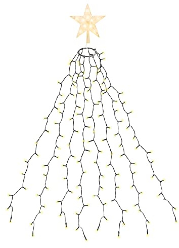 SALCAR 1,5m Weihnachtsbaum Lichterkette mit Ring, 8 Girlanden und Weihnachtsbaumspitze Stern, 210er LED Christbaumbeleuchtung Innen mit 8 Modi, Warmweiß