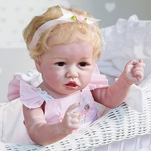 55cm Ganzkörper-Silikon Bebe Reborn Babypuppe Realistisch Neugeborenes 22 Zoll Reborn Kleinkindpuppe Mit Blonden Kurzen Haaren Lebensecht Prinzessin Mädchen Kinder Geburtstag Weihnachten Geschenk