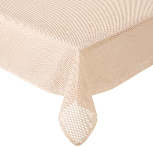Tischdecke Outdoor Wetterfest Rund - Gartentischdecke Rund 140 cm Beige | Rutschfest, UV-beständig, abwaschbar & bei 30°C waschbar - Weichschaum PVC Tischdecke Karo Design in 7 Farben