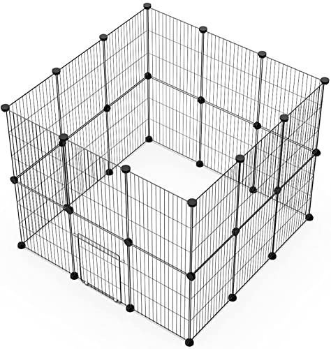 LANGXUN 24pcs DIY Small Animal Pet Playpen with Waterproof Mat, C&C Cage for Puppy Kitten, Rabbit Cage,Guinea PigsGuinea Pig Cages | Indoor & Outdoor Portable Metal Wire Yard Fence, Metal Pet Panels