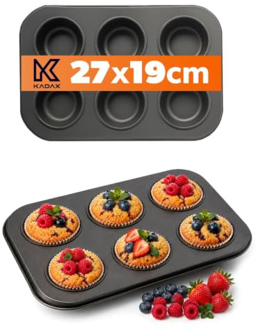 KADAX Muffinsform, 27 x 19 bakplåt, non-stick-belagd bakform av plåt, 6 muffinsplåt, återanvändbara bakformar, cupcake-form (grå)