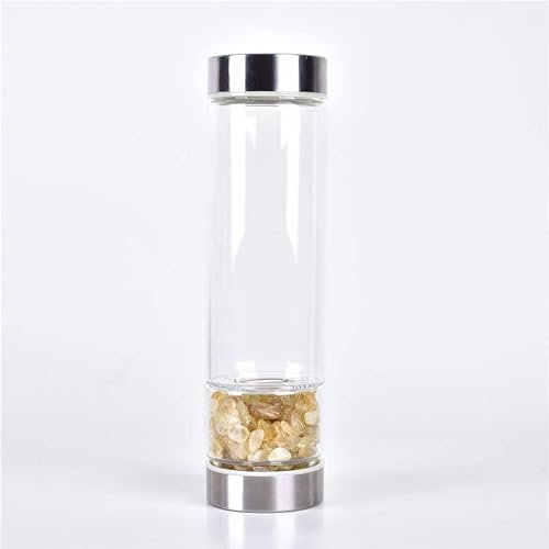 SAHKGYE Natural Crystal Water Bottle Reusable Gem Glass Water Bottle for Making Natural Quartz Crystal Elixir Infused Gemwater Bottle Crystal Point Energy Water Bottle 550Ml (Color : Citrine)