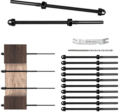 Muzata 10Pack Black Cable Railing Kit Hand Swage Threaded Stud Tensioner Length 6 for 1/8 Cable for 4x4 2x2 Wood Metal Post Deck Stair Cable Railing Hardware T316 Stainless Steel CR39