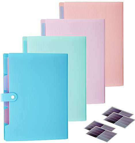 MAIMIS 4 Pack Colorful Expanding File Folder, 5 Pocket Folders with Labels Letter Size Accordion File Organizer Portable Expandable File Folder for Documents Aesthetic Paper Organizer Folder…