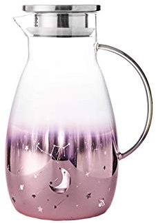 Brocche Semplice brocca di vetro con coperchio in acciaio inox Caraffa ad acqua con beccuccio e maniglia Perfetto for succo fatto in casa e tea ghiacciata-2000ml Caraffe da Tavola Brocche (Color : Pi